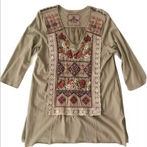 Johnny Was JWLA Embroidered Tunic Top 3/4 Sleeve Blouse